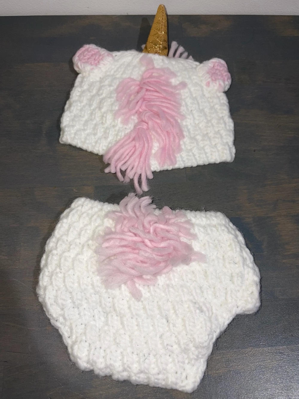 Target White & Pink Unicorn Crochet Knit Newborn Photo Set Girls 2 Piece